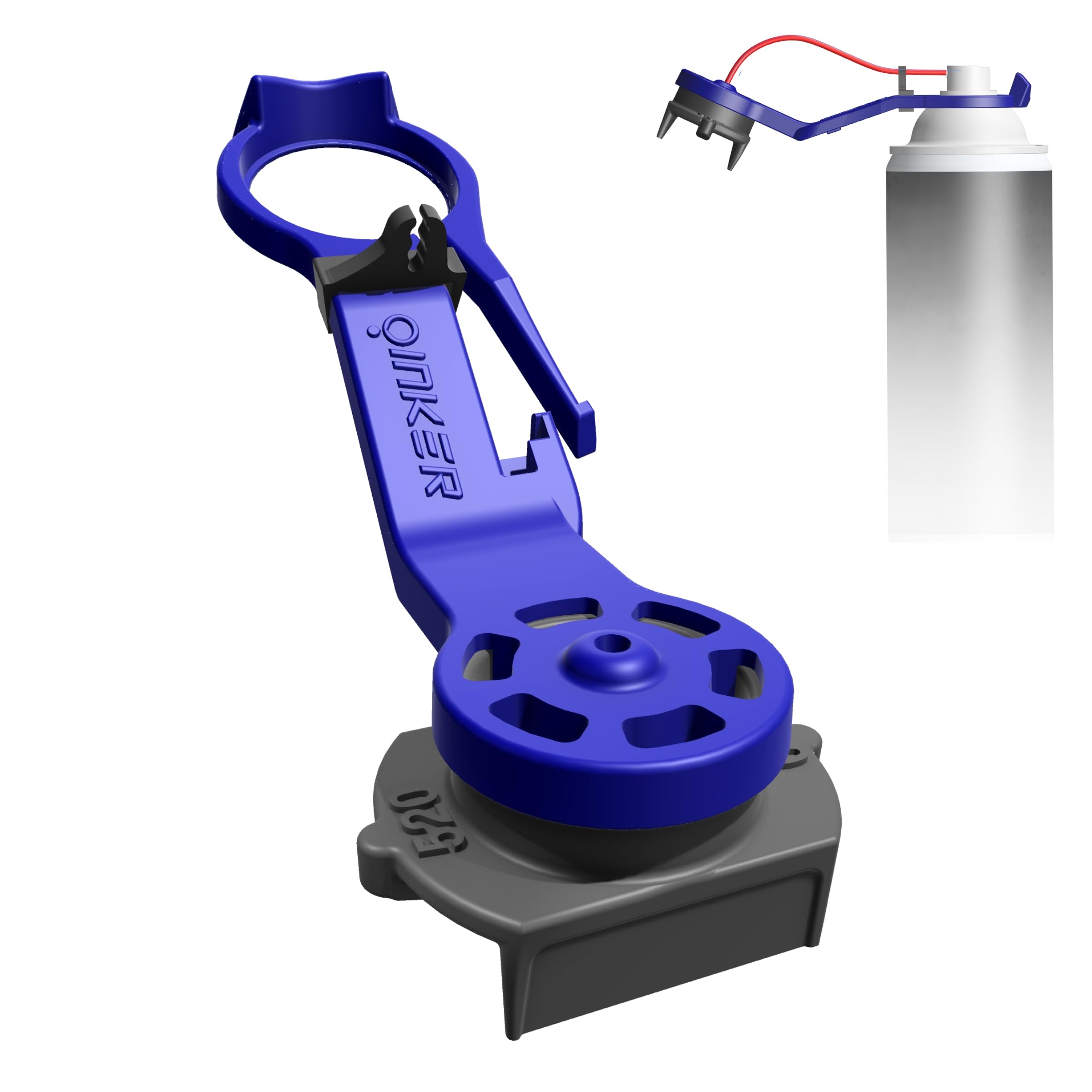 Oinker front view attached to can showing clean precise spray application