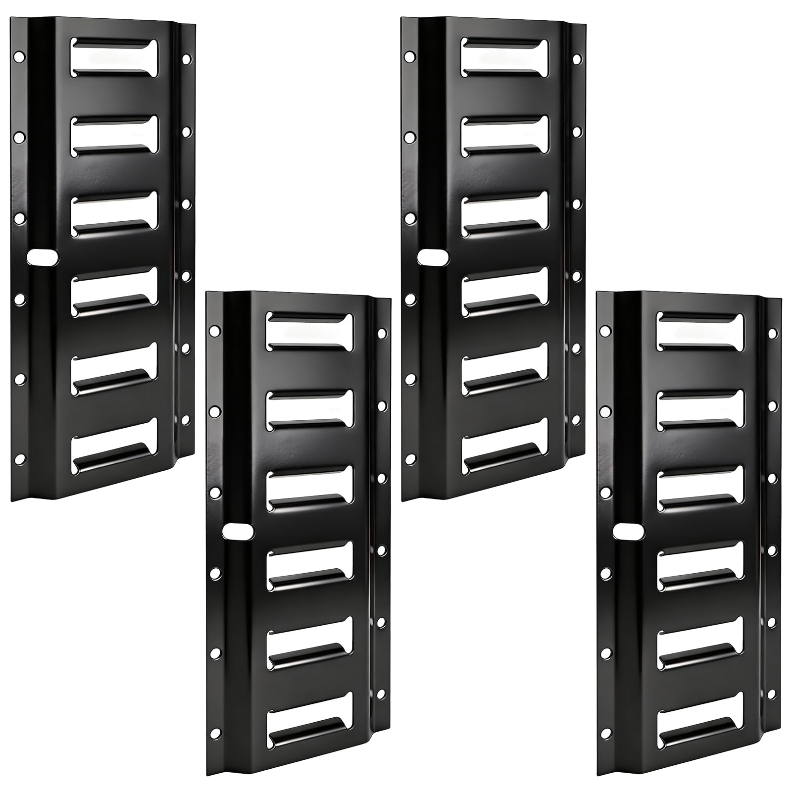 Okllen front view of four black 1-ft rails showing modular anchor points and finish