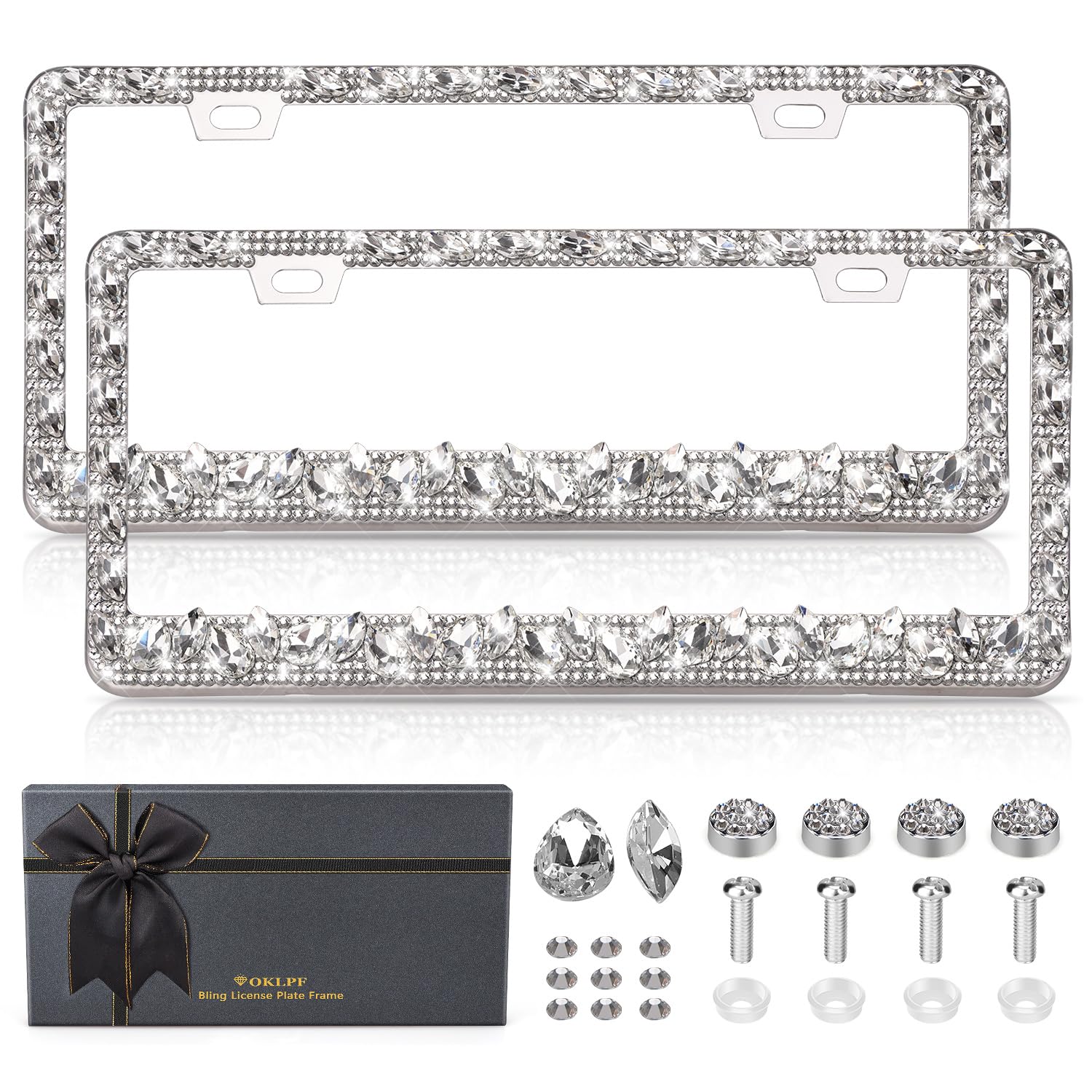 OKLPF front view silver frame showing full sparkle and clean fit