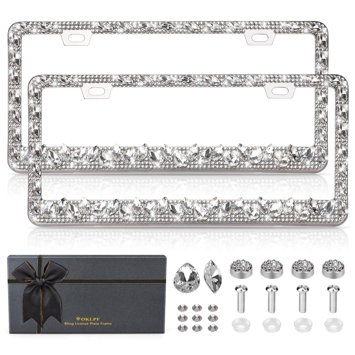 OKLPF front view silver frame showing full sparkle and clean fit