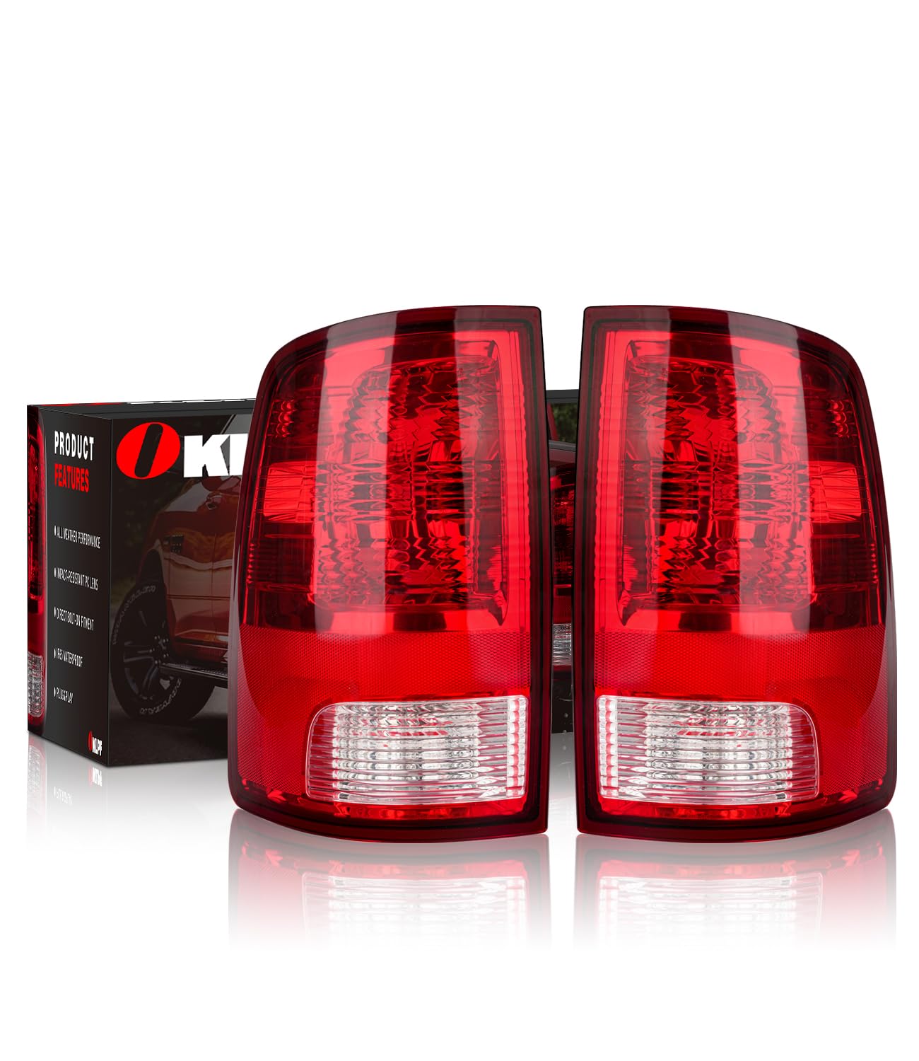 OKLPF rear tail light front assembly showing lens and reflectors, improving visibility