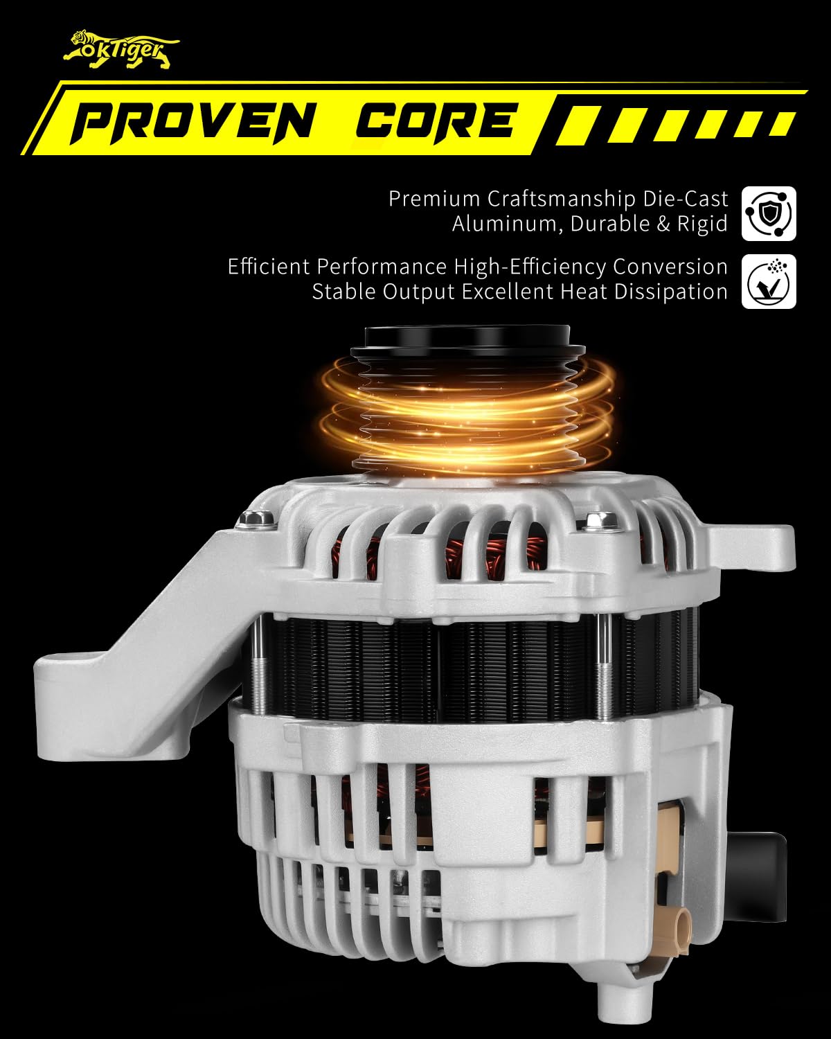 oktiger alternator die-cast housing detail demonstrating corrosion resistance