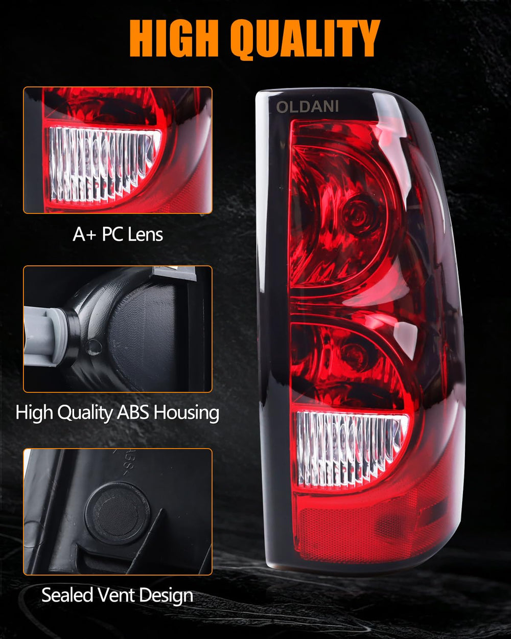 OLDANI tail light held by hand demonstrating correct scale and straightforward handling