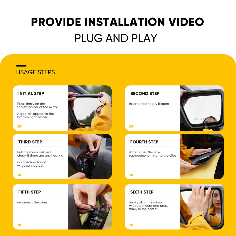 oleycaw mirror packaging and accessories showing included parts for quick install