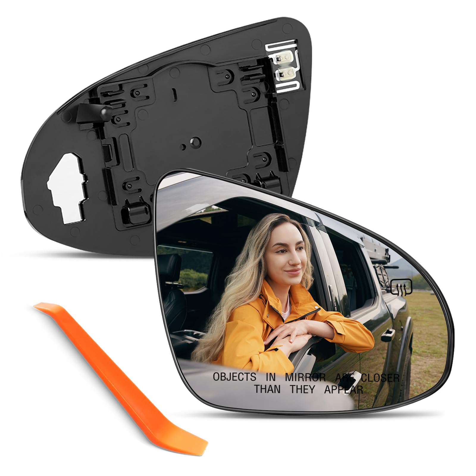 oleycaw passenger side mirror front view showing clean reflective surface and fit