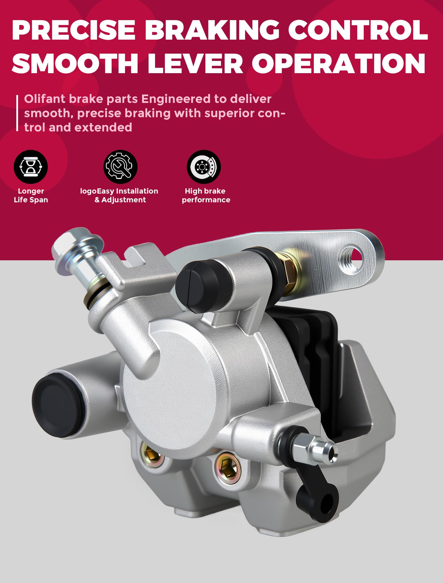 OLIFANT caliper installed on ATV front wheel demonstrating correct fitment and safety