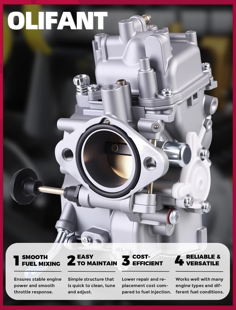 OLIFANT carburetor air filter flange showing 50mm opening for sealed connection