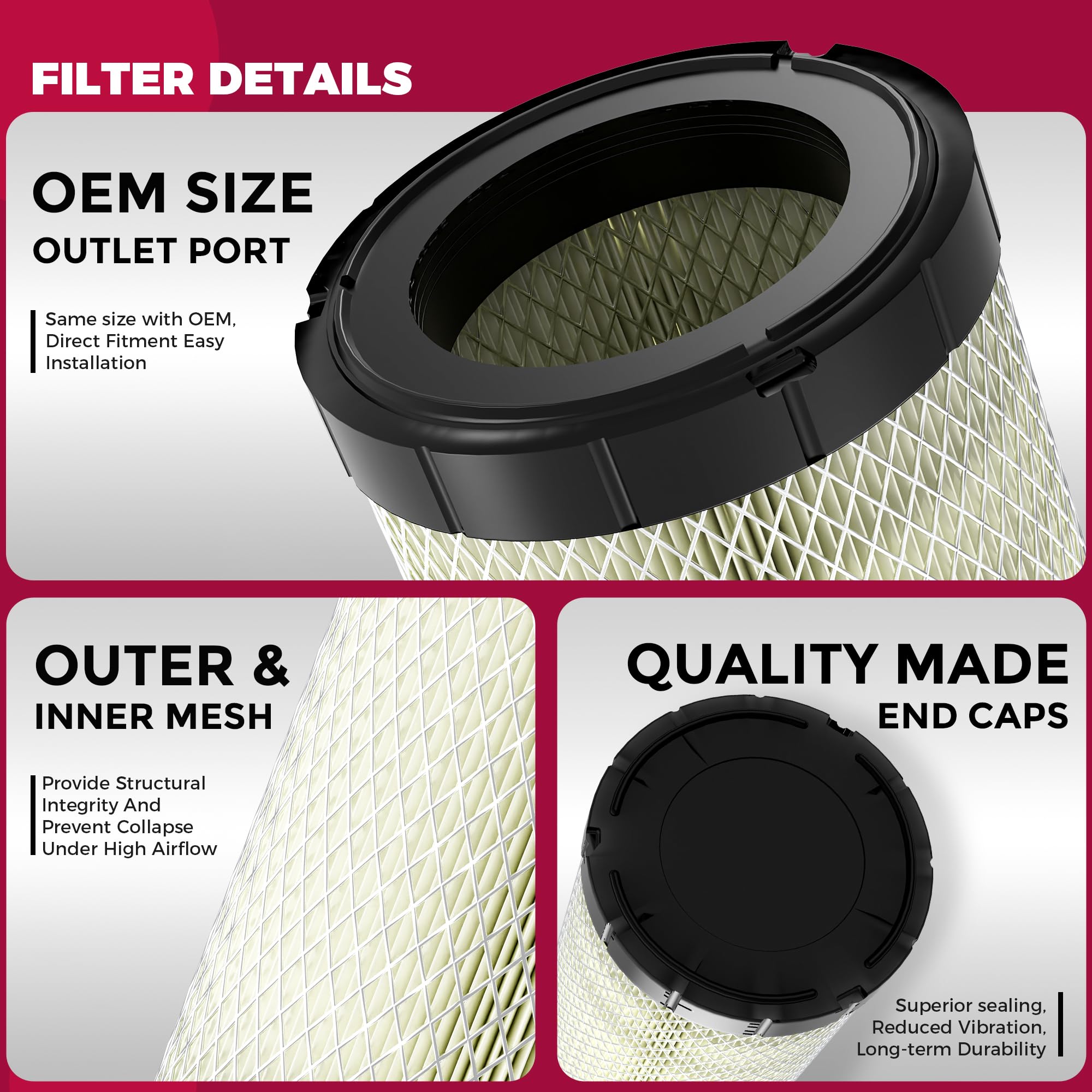 OLIFANT filter beside ruler showing exact 12.8 by 3.44 inch size benefit