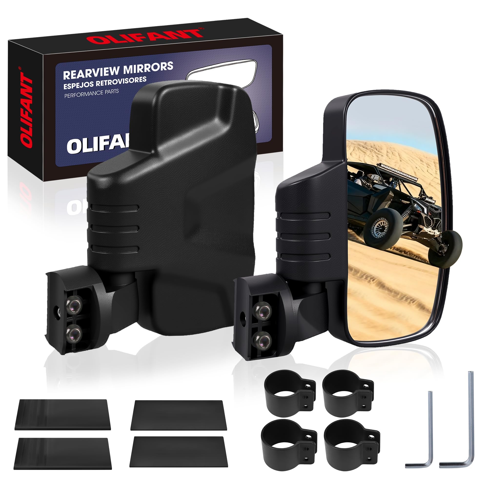 OLIFANT front-facing mirror pair mounted, shows wider rear view benefit