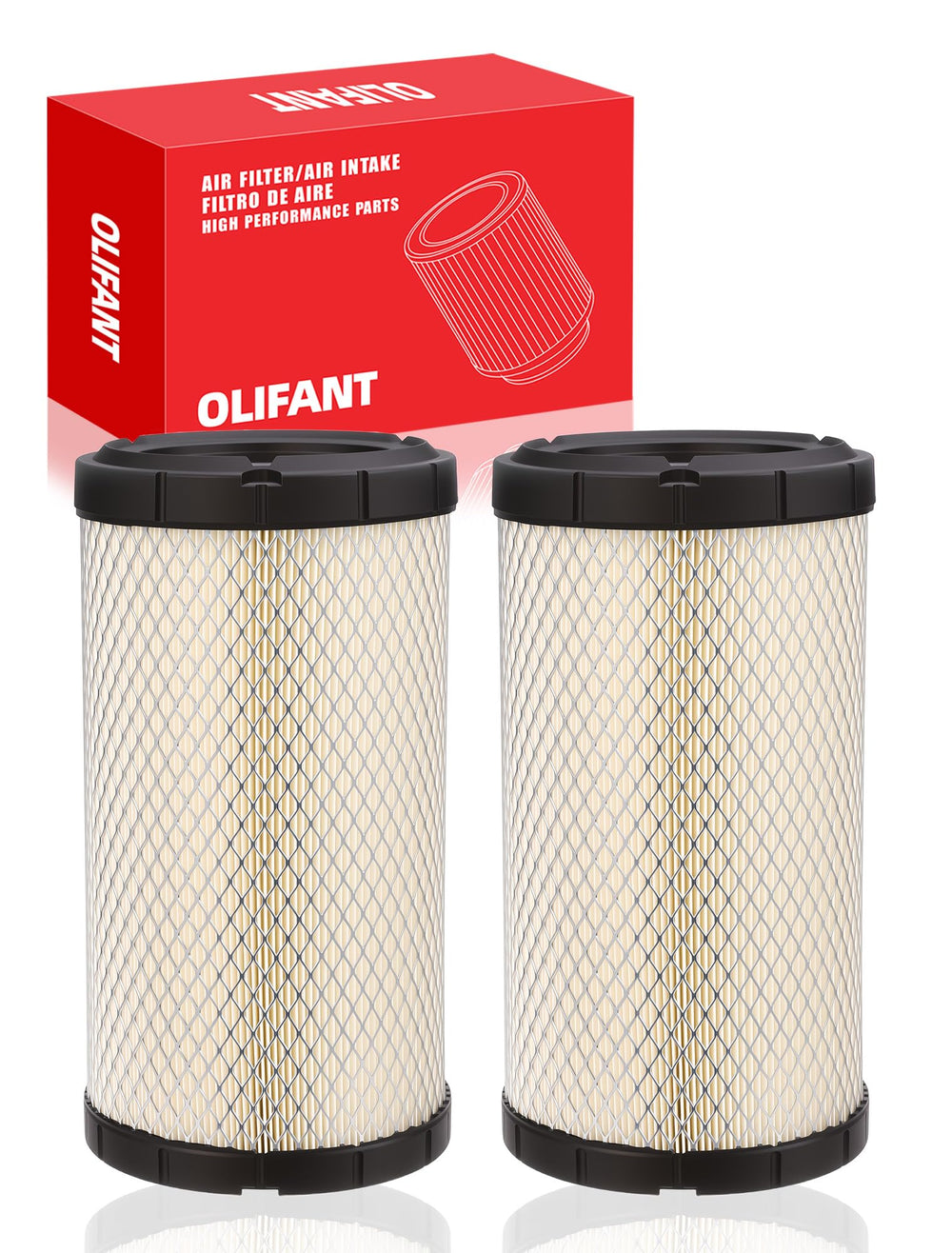 OLIFANT front view of packaged two-piece filter set, easy replacement