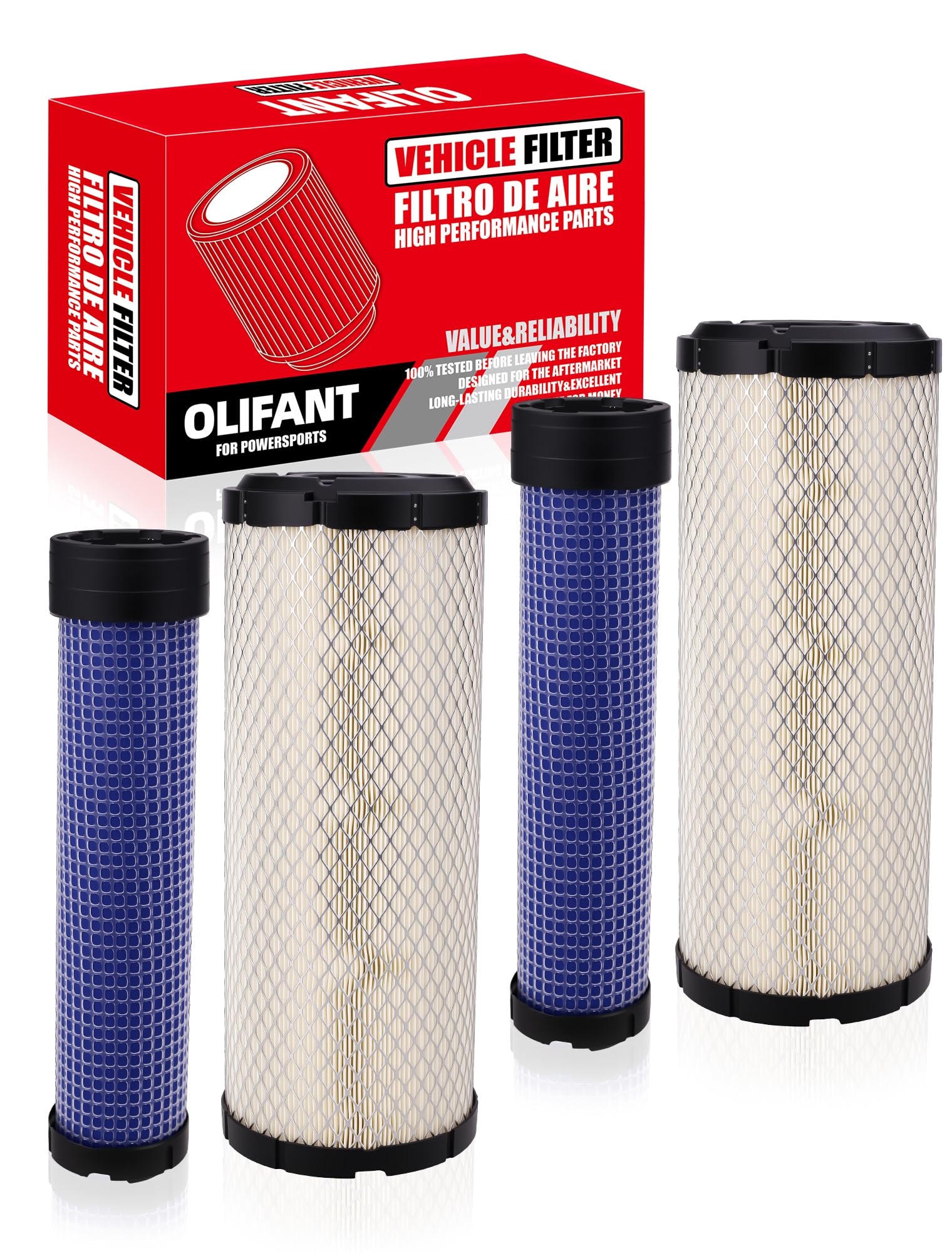OLIFANT front packaging showing two air filter sets and compatibility details for Kohler