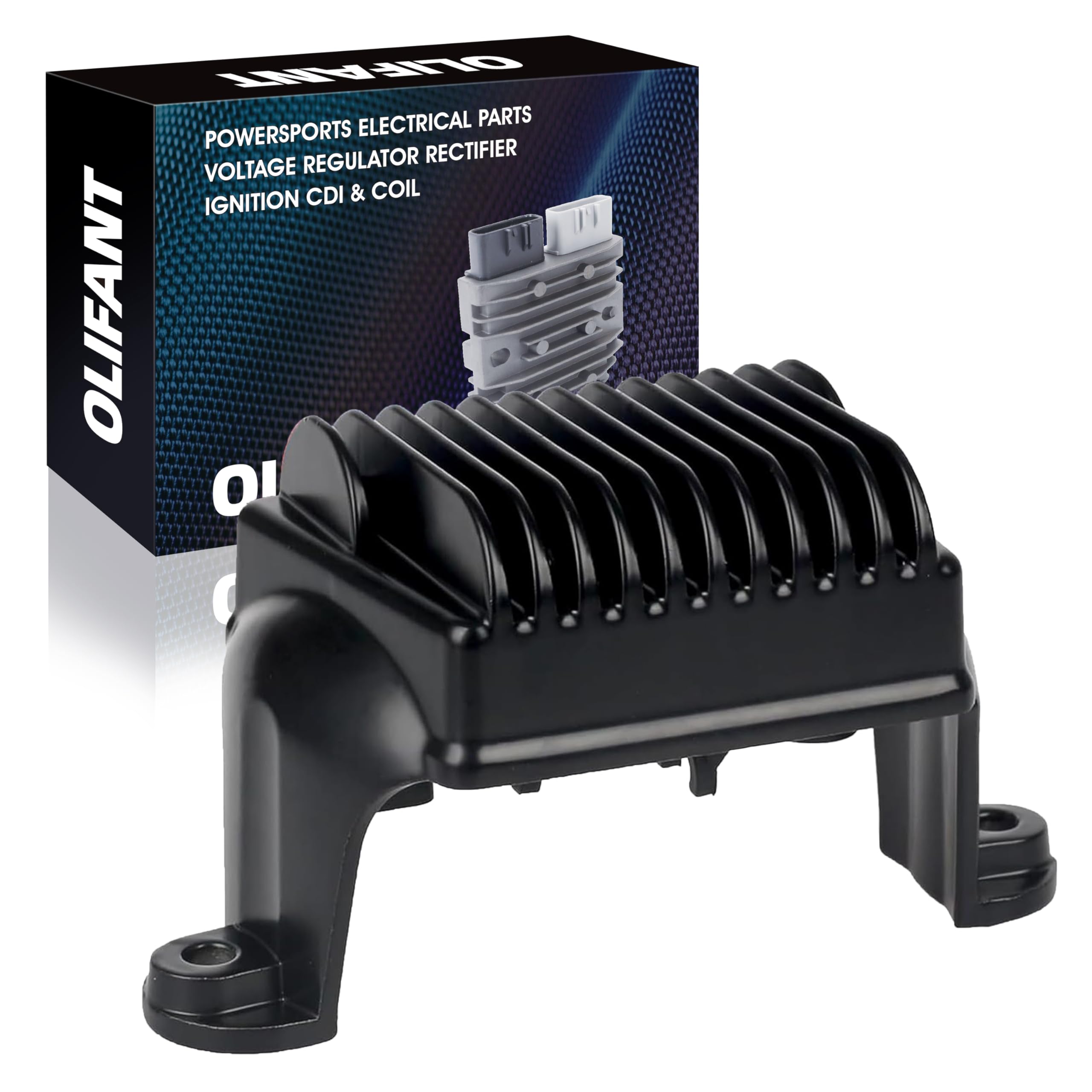 OLIFANT front view of regulator-rectifier showing compact fit and reliable replacement
