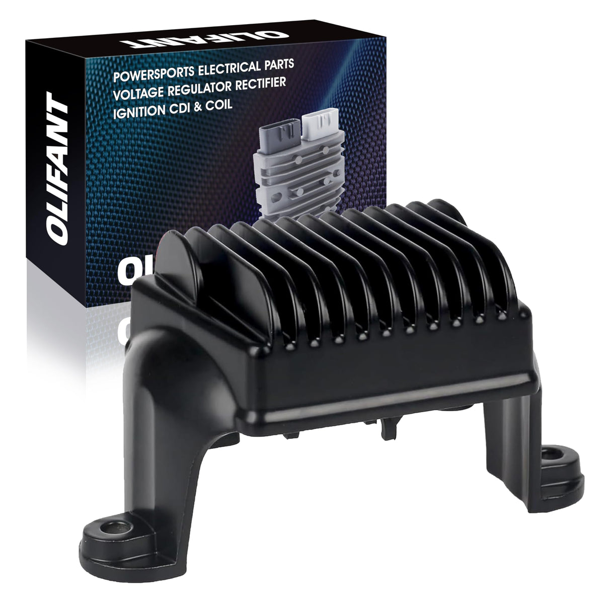 OLIFANT front view of regulator-rectifier showing compact fit and reliable replacement