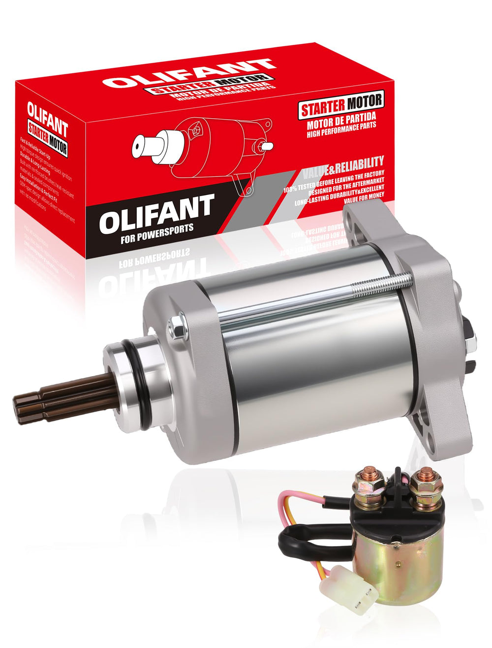 OLIFANT starter front view showing mounting face and clean finish for easy fitment