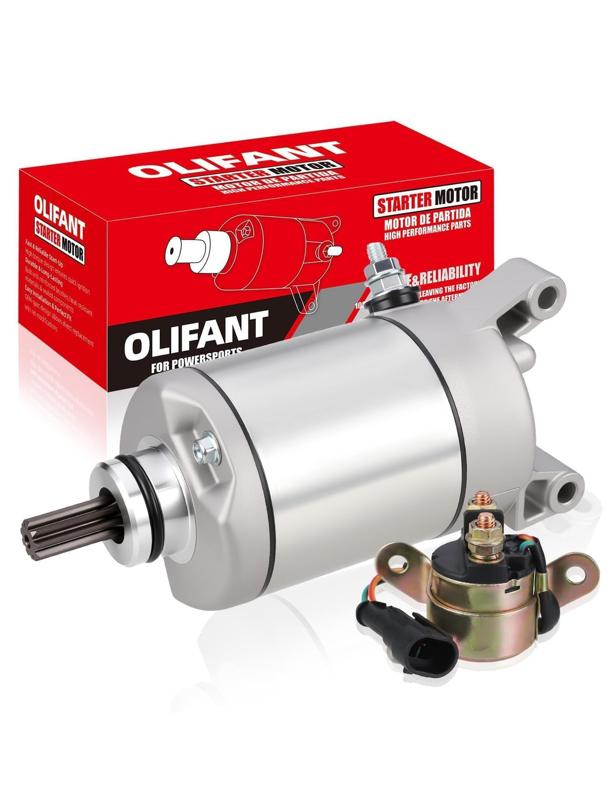 OLIFANT starter front view showing mounting and fasteners for easy fitment