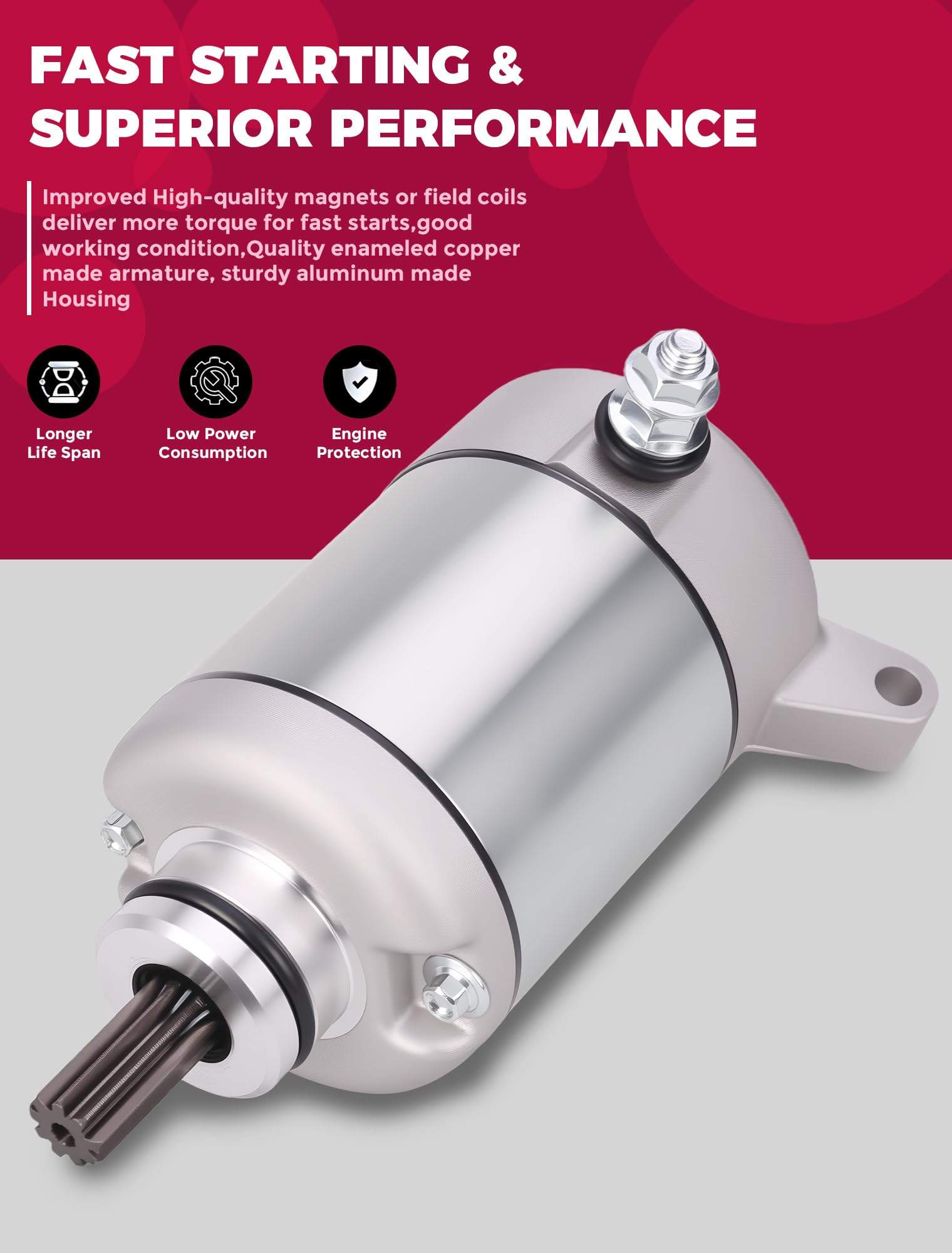 OLIFANT starter gear reduction closeup showing sturdy gears for steady cranking torque