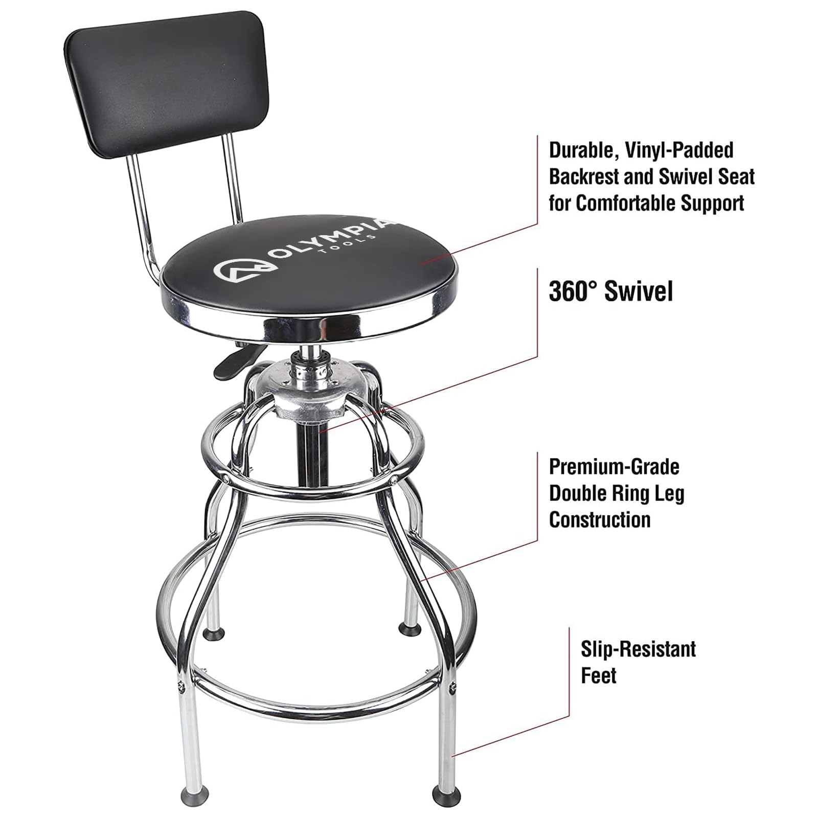 Olympia Tools backrest detail highlighting supportive design for improved seated comfort