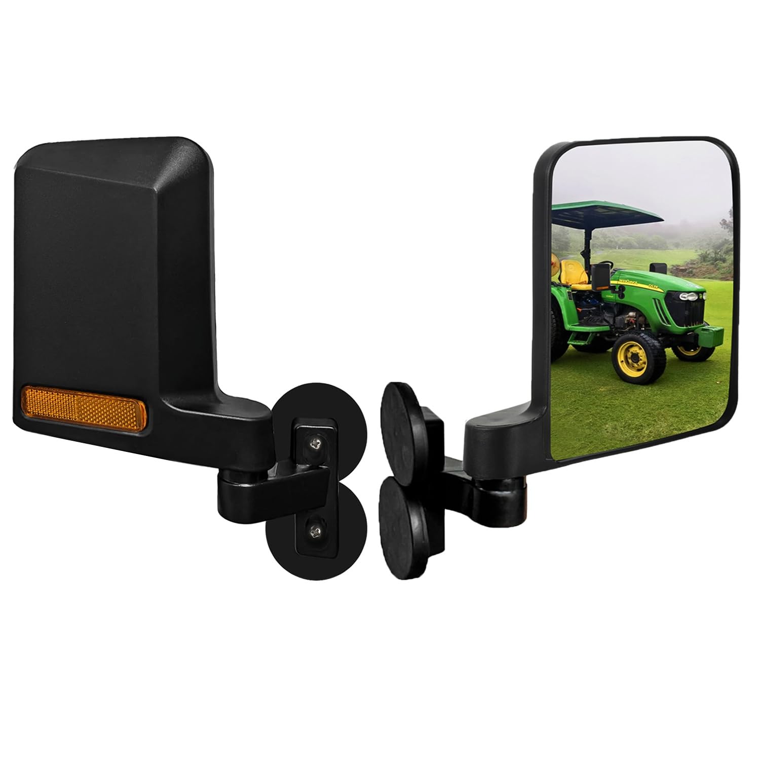 Omgro front view mirror with reflective strips showing wider visibility benefit