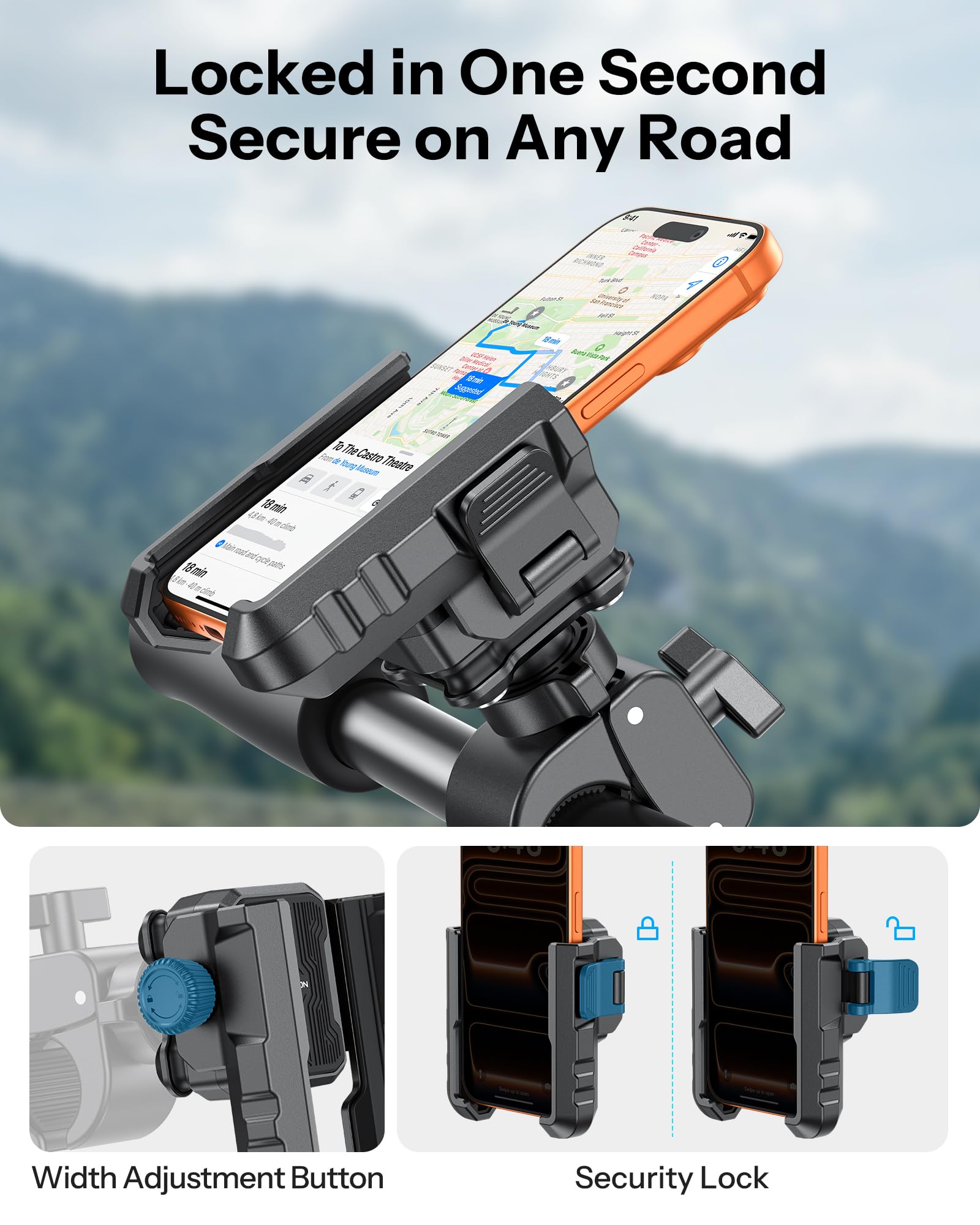OMOTON BK01 tightened knob detail showing tool-free secure mounting convenience