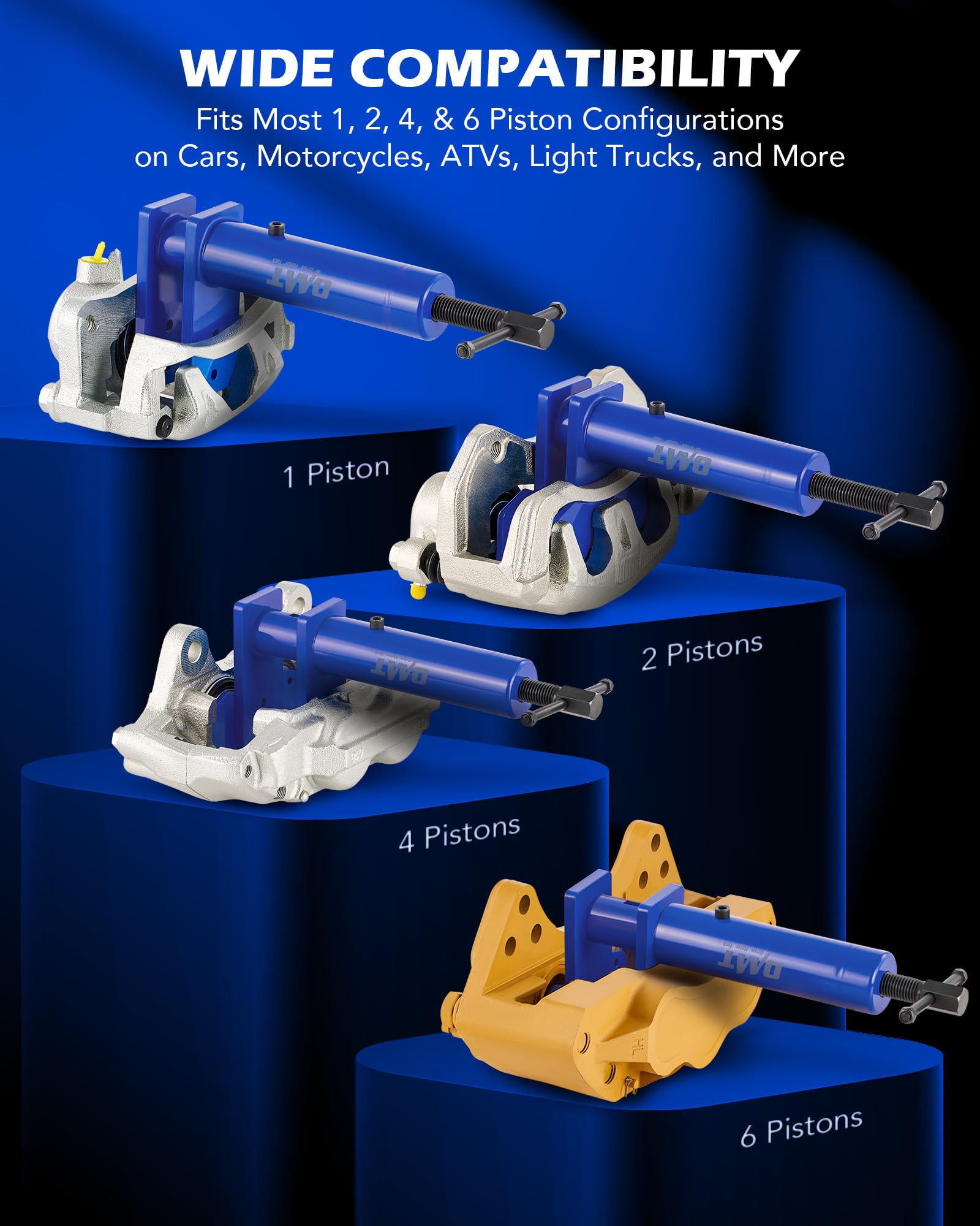 Orion Motor Tech tool in use on car caliper showing safe piston retraction