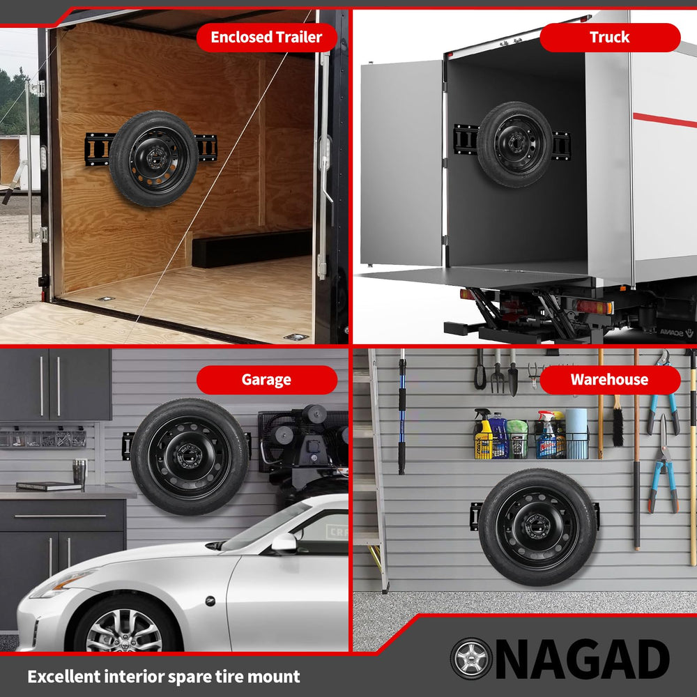 ONAGAD spare tire mounted in a trailer illustrating freed floor space and safe storage benefit