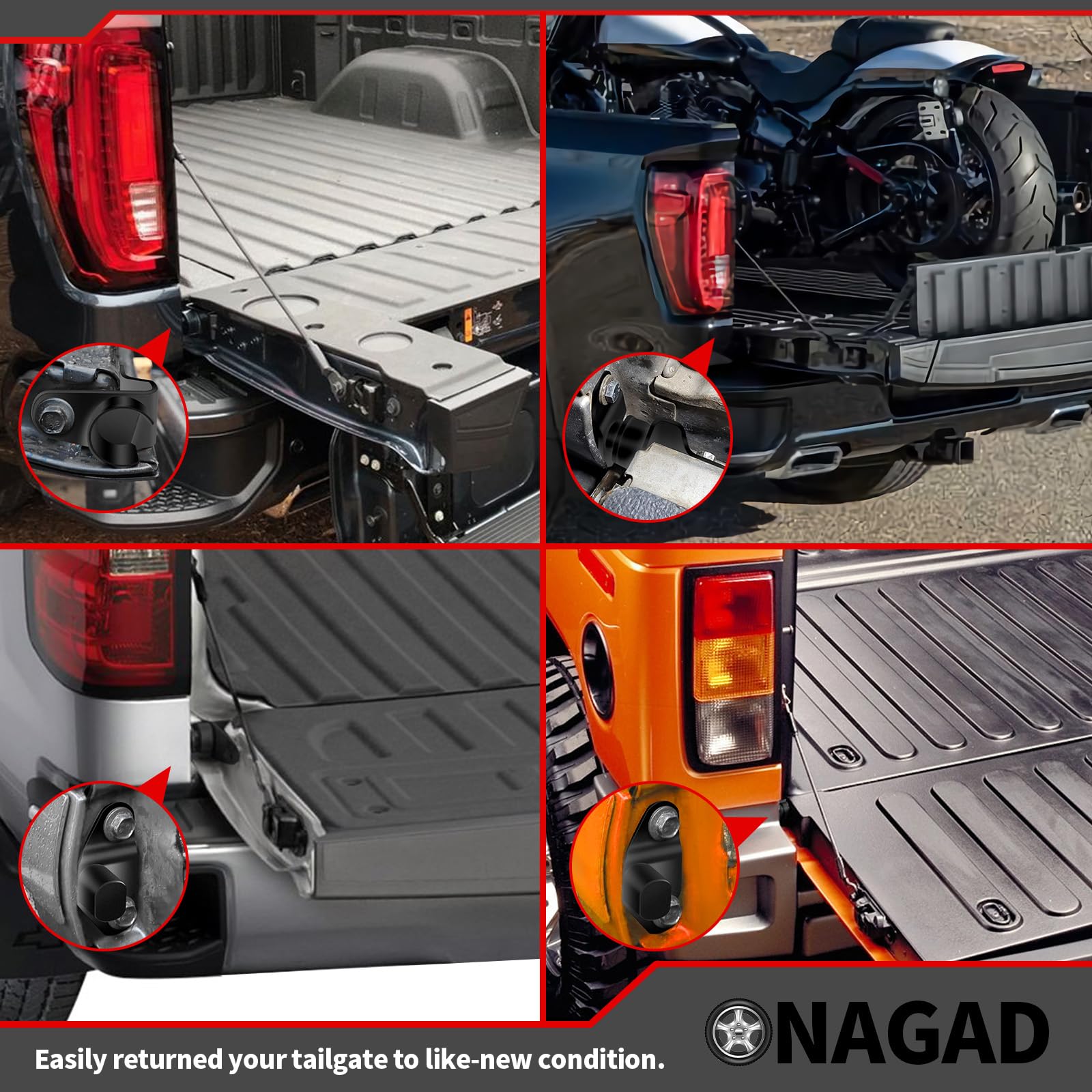 ONAGAD hinge installed on truck in driveway demonstrating restored function