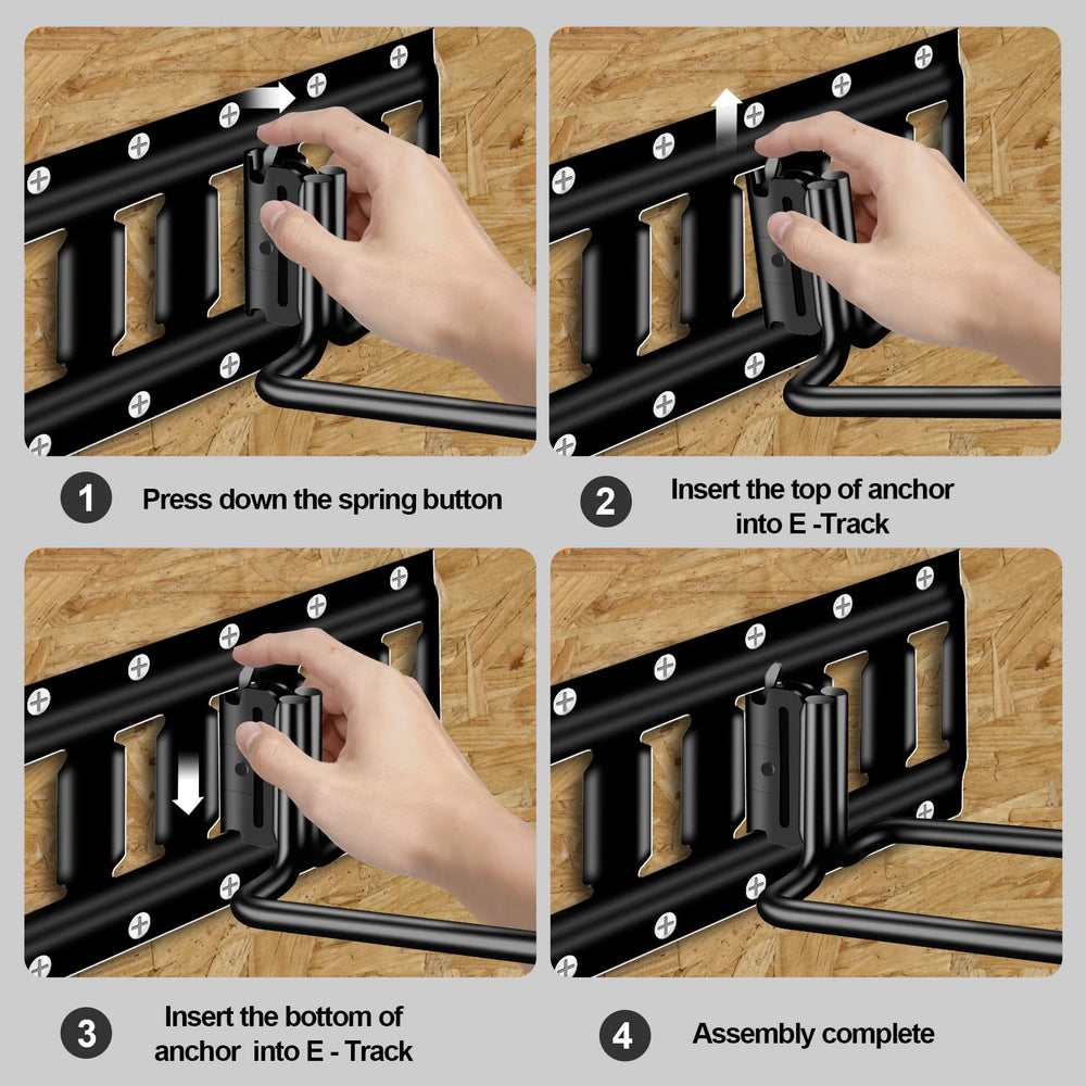 Onesnt hooks holding shovels brooms and hoses demonstrating clutter-free trailer benefit
