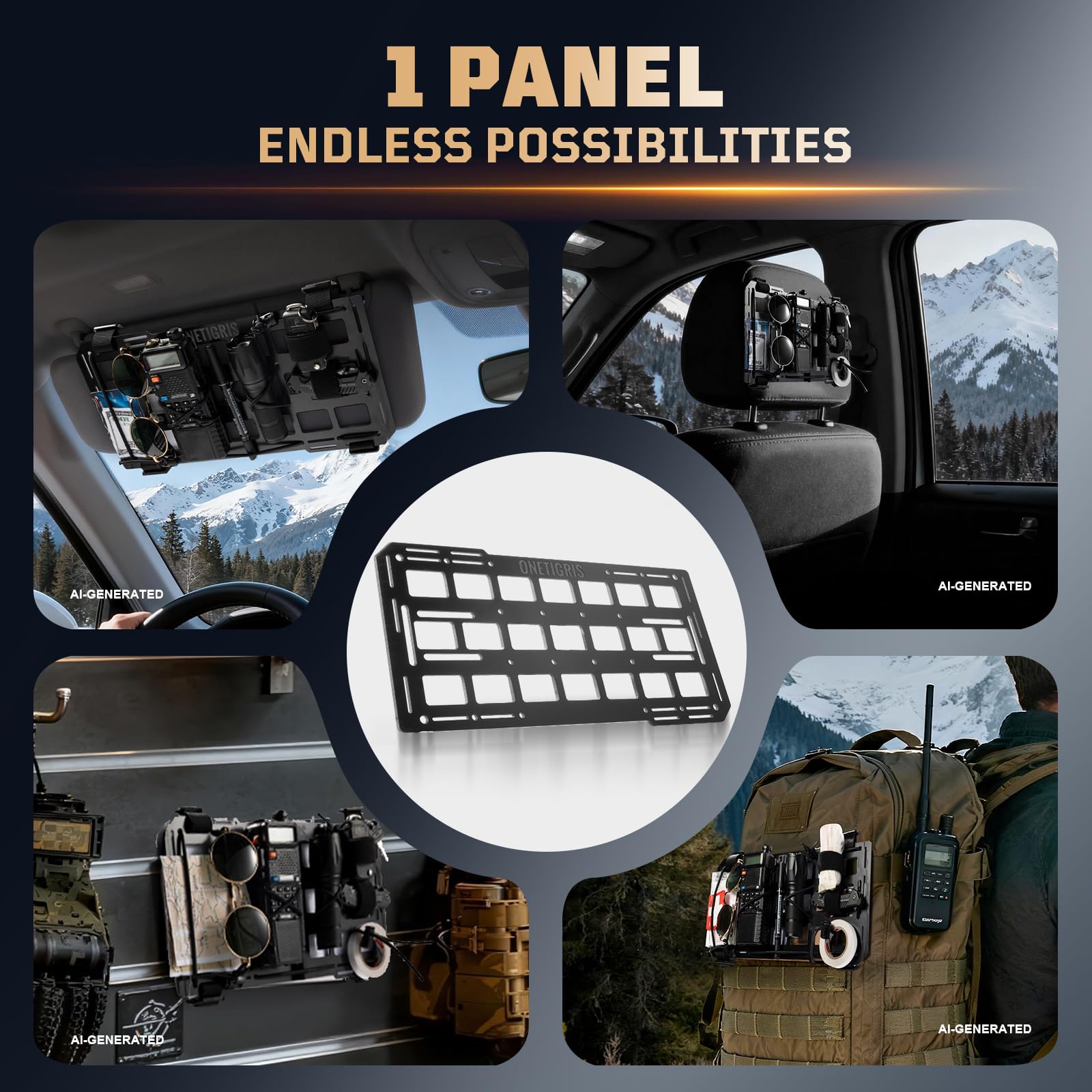 ONETIGRIS visor panel with multitool and sunglasses showing organized carry
