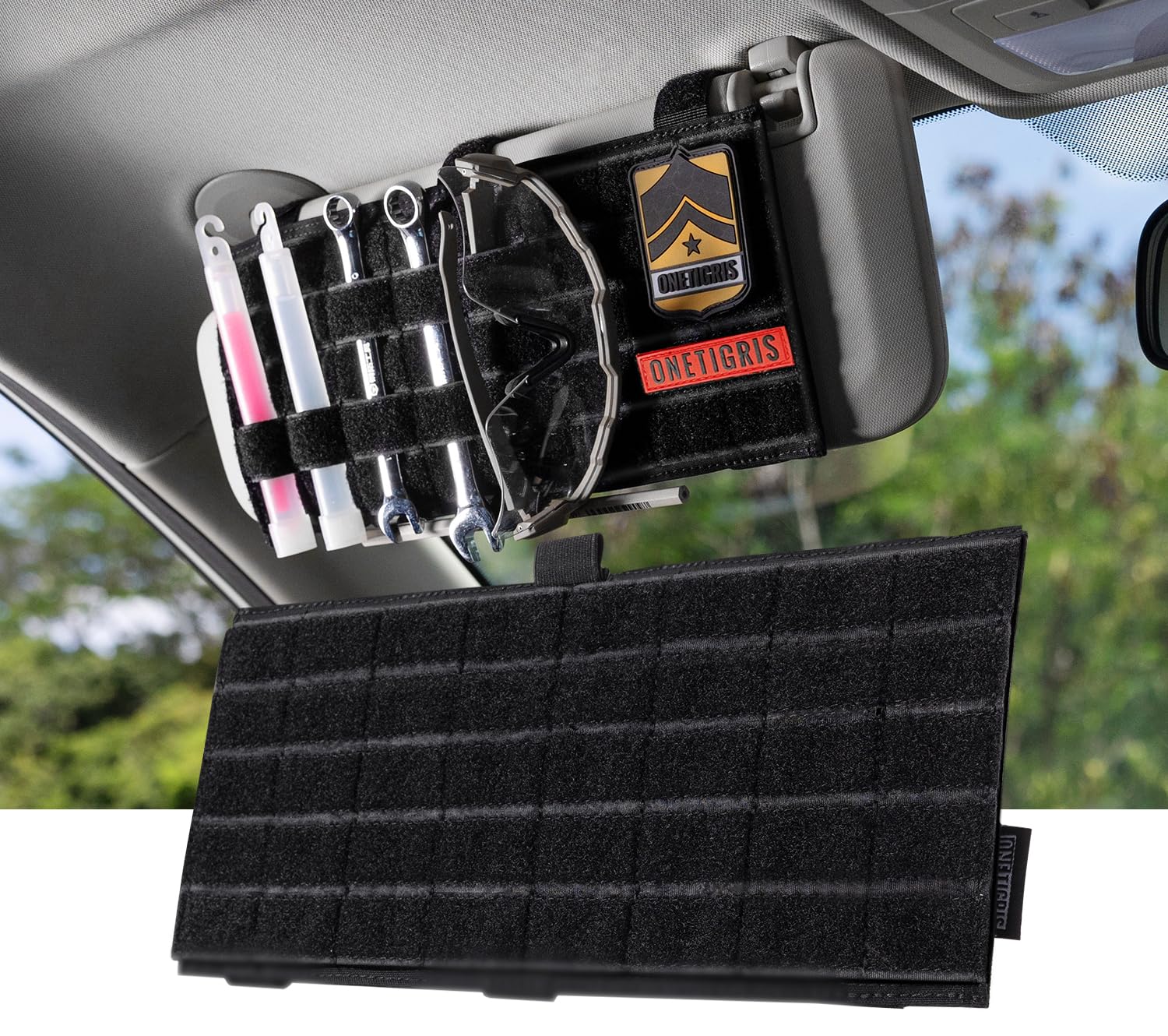 ONETIGRIS front view of visor organizer showing compact profile and easy access