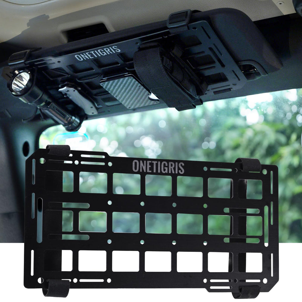 ONETIGRIS front view of rigid visor panel showing sleek low-profile storage benefit