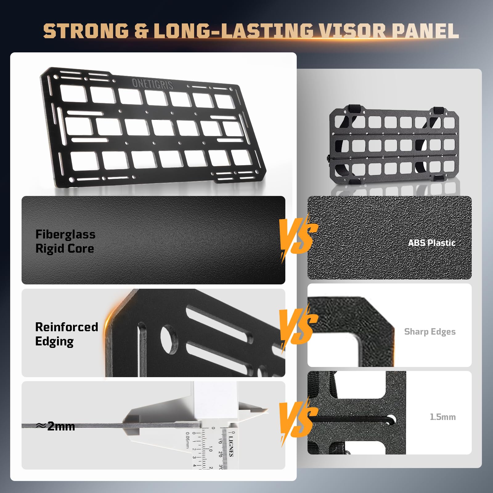 ONETIGRIS visor panel mounted in car demonstrating quick access to essentials