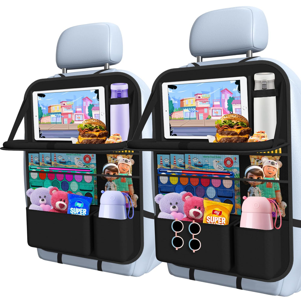 Oneyus front view showing organized pockets and tray, keeping backseat tidy