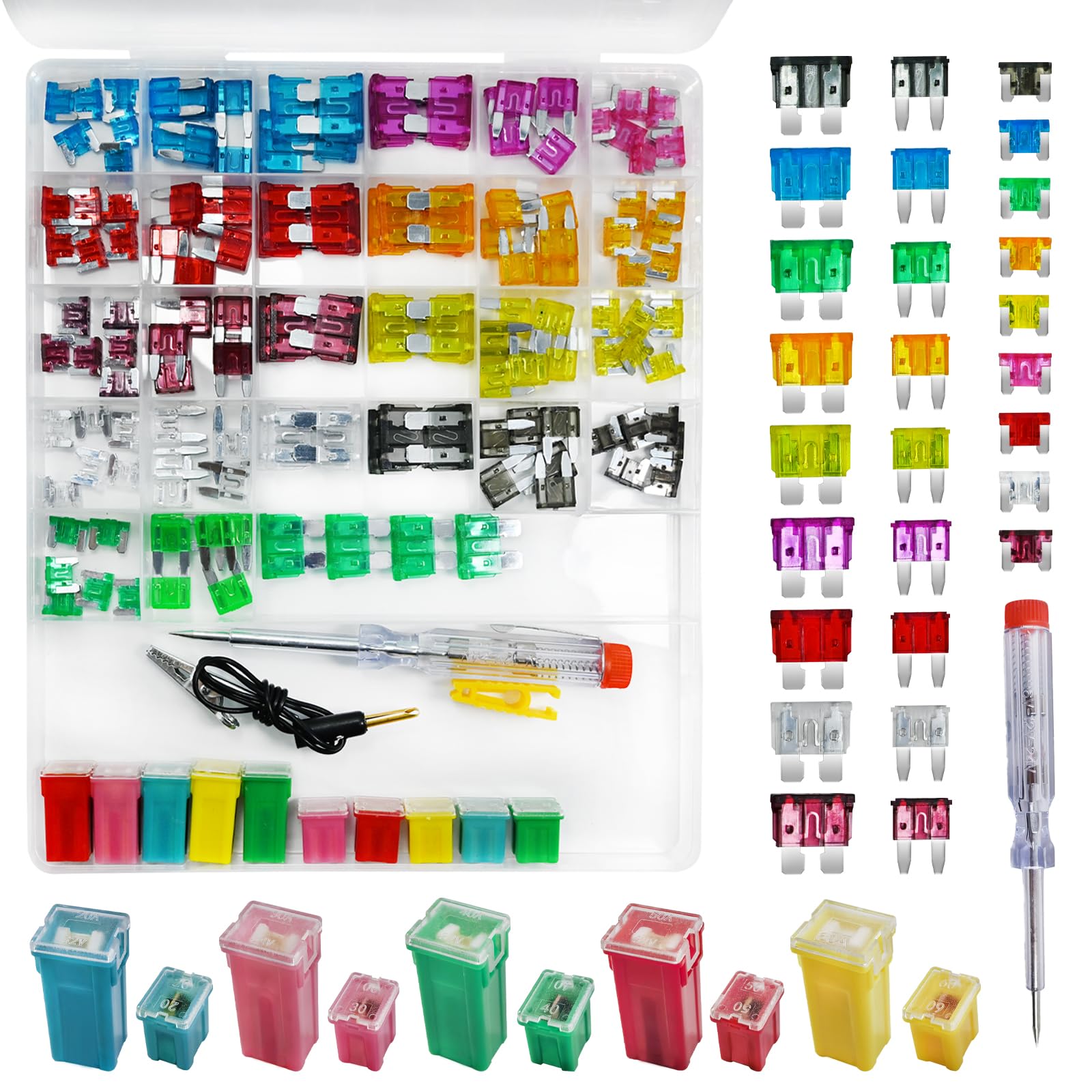 Onfunlee front packaging showing full fuse assortment and tools for quick roadside fixes