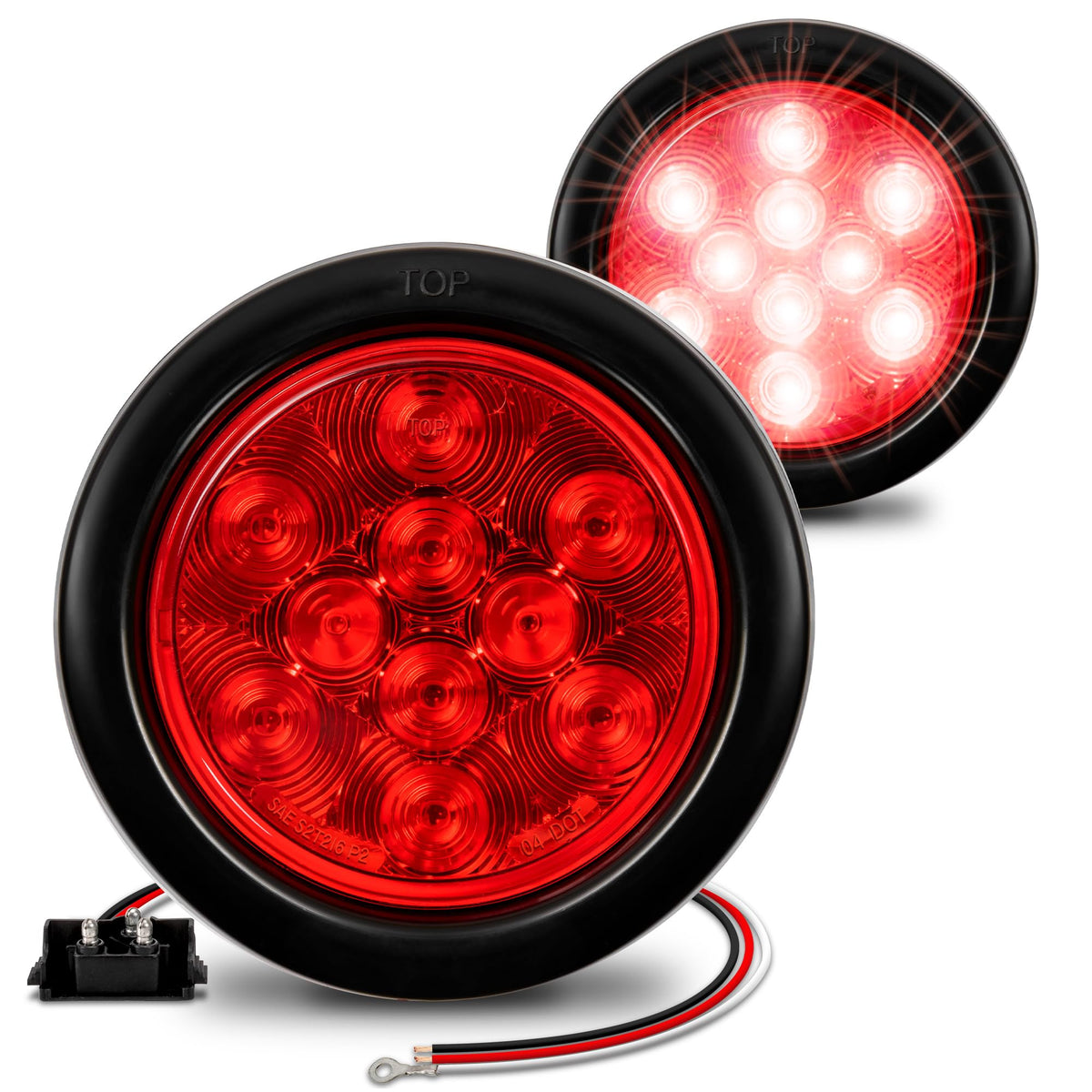 ONLINE LED STORE TRUE MODS front view showing red round lens and mounting, improves visibility