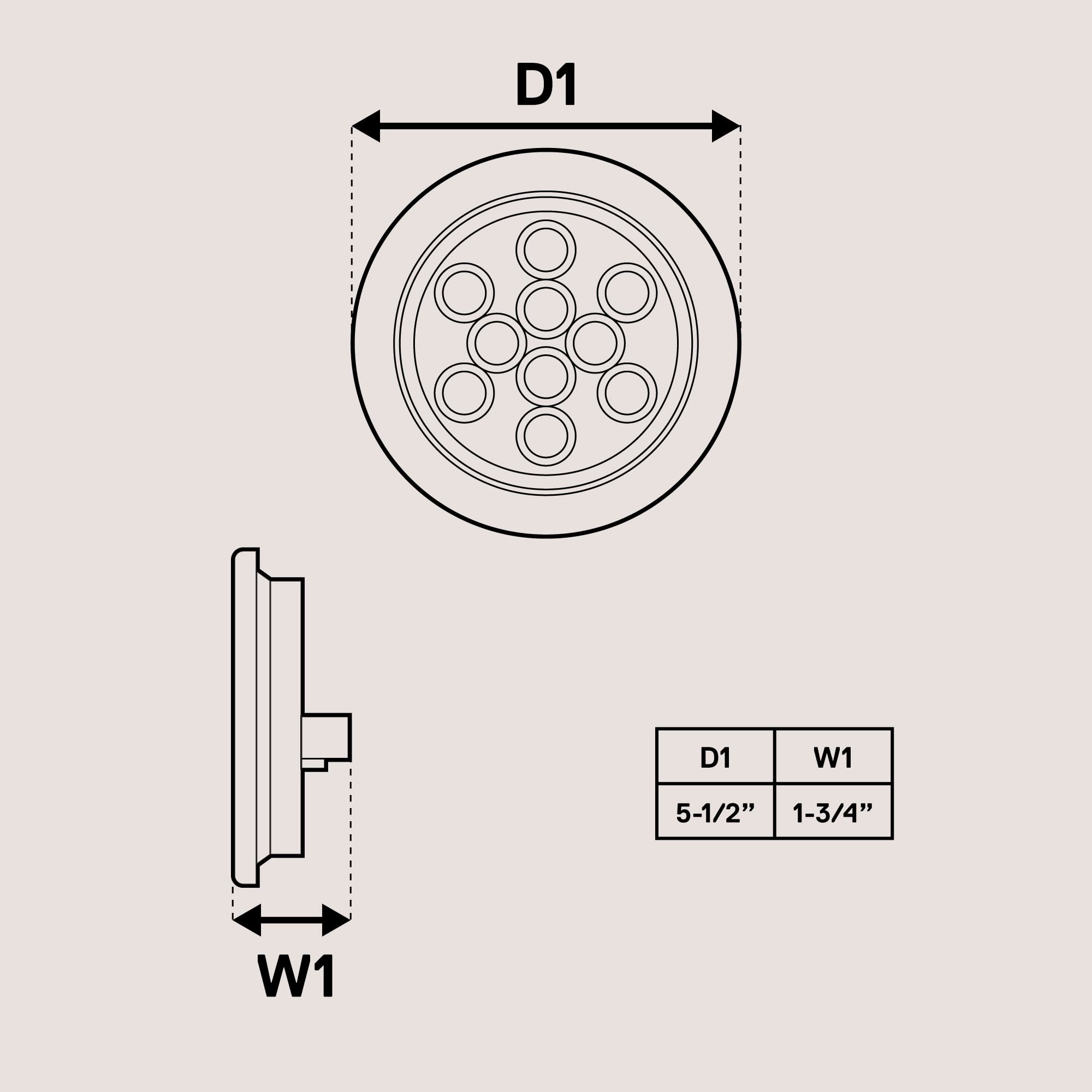 ONLINE LED STORE TRUE MODS beside ruler showing standard 4-1/2-inch cutout fitment