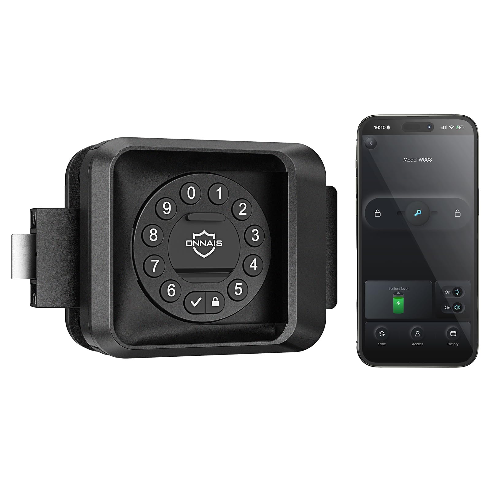 ONNAIS front lock panel showing keypad and handle for secure entry