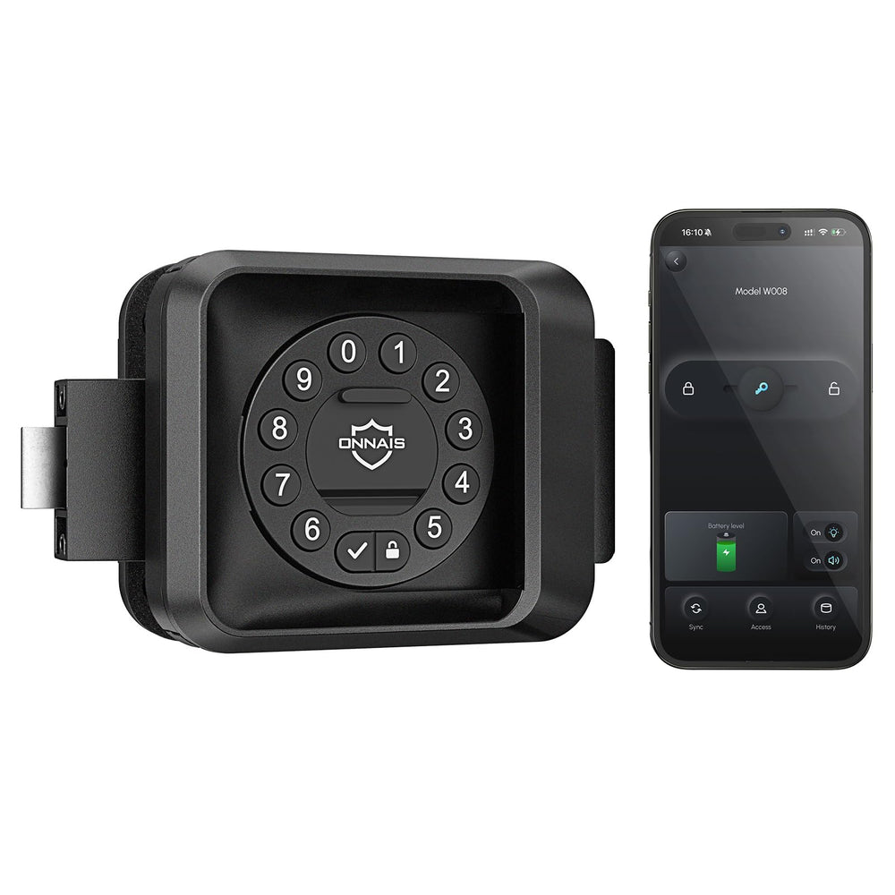 ONNAIS front lock panel showing keypad and handle for secure entry