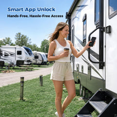 ONNAIS mounted on an RV door demonstrating real-world installation benefit