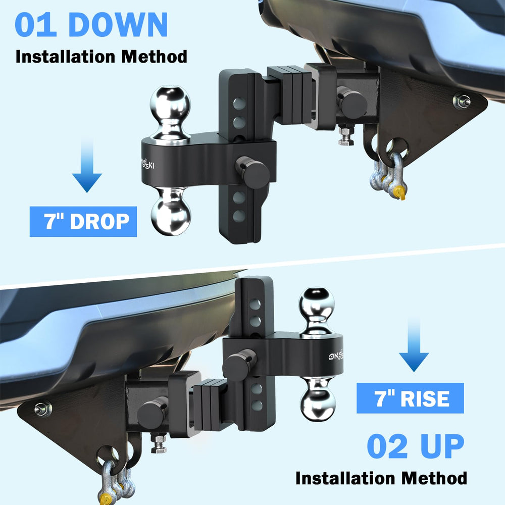 Onsski hitch installed in a 2" receiver on a pickup demonstrating fit and use