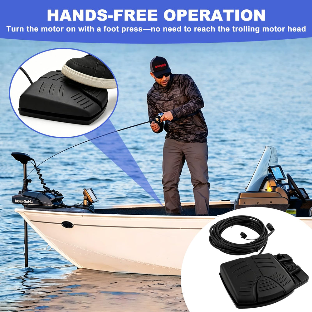 ONTISIV pedal mounted on boat deck demonstrating hands-free steering benefit