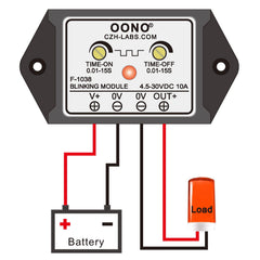 OONO close-up of two 25-turn potentiometers and LED indicator for precise timing control
