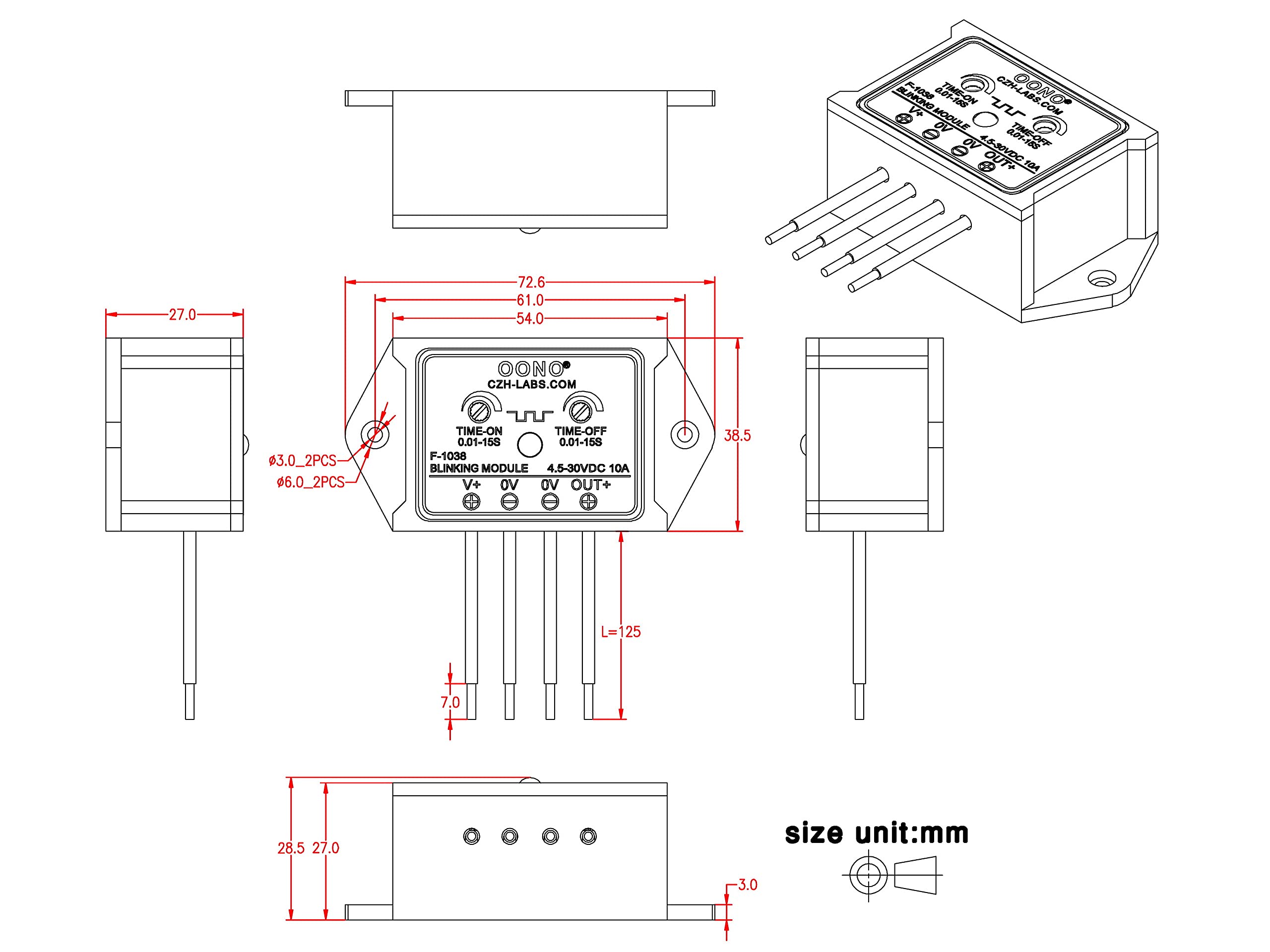 OONO side view showing mounting screw holes and plastic case for secure attachment