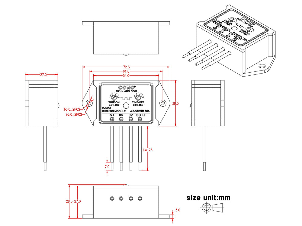 OONO side view showing mounting screw holes and plastic case for secure attachment