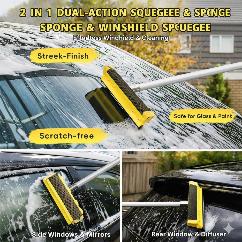Opow 2-in-1 sponge and squeegee, washes and clears glass quickly