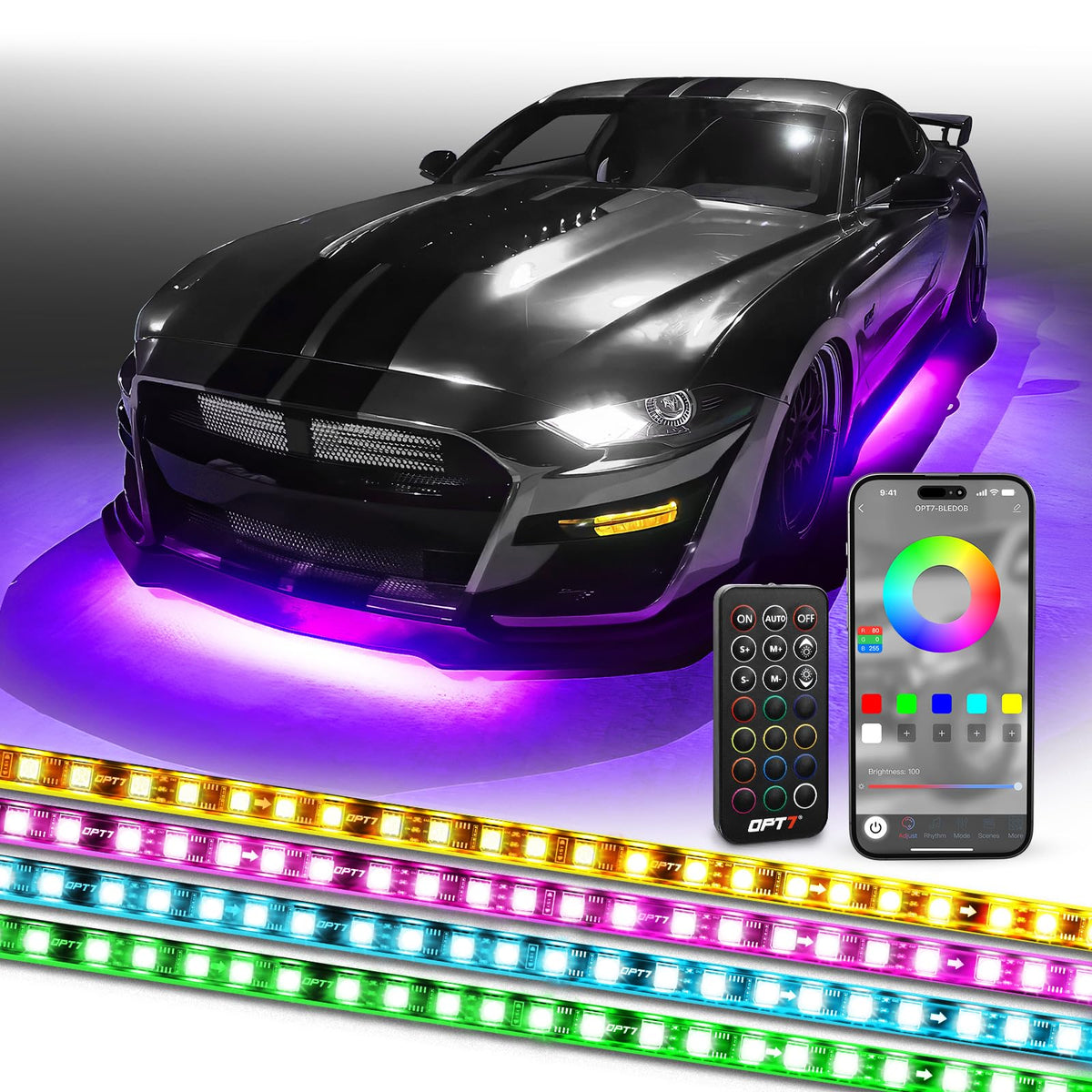 OPT7 Aura front packaging showing kit contents and features