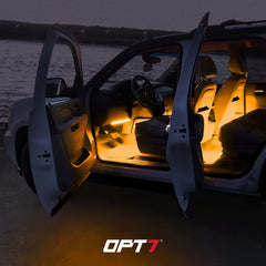 OPT7 close-up of LED strip showing flexible strip and vibrant colors