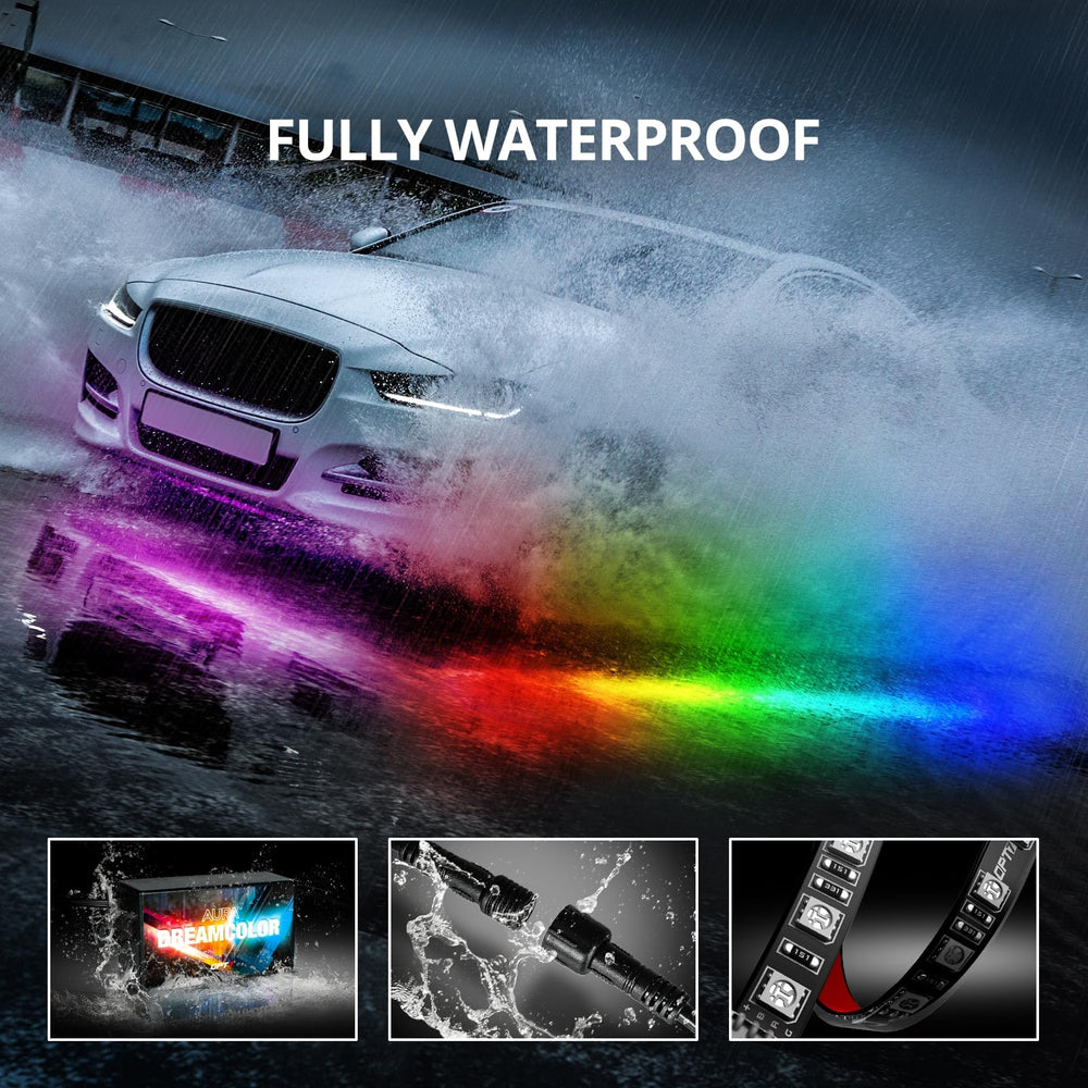 OPT7 underglow on RV at night showing long-lasting weather resistance