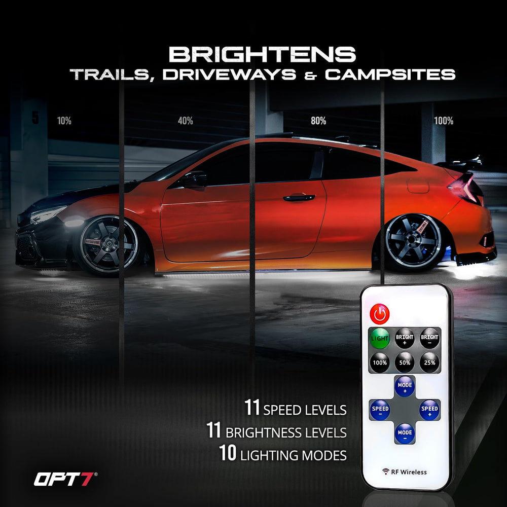OPT7 Aura on an SUV at night showing wide ground coverage