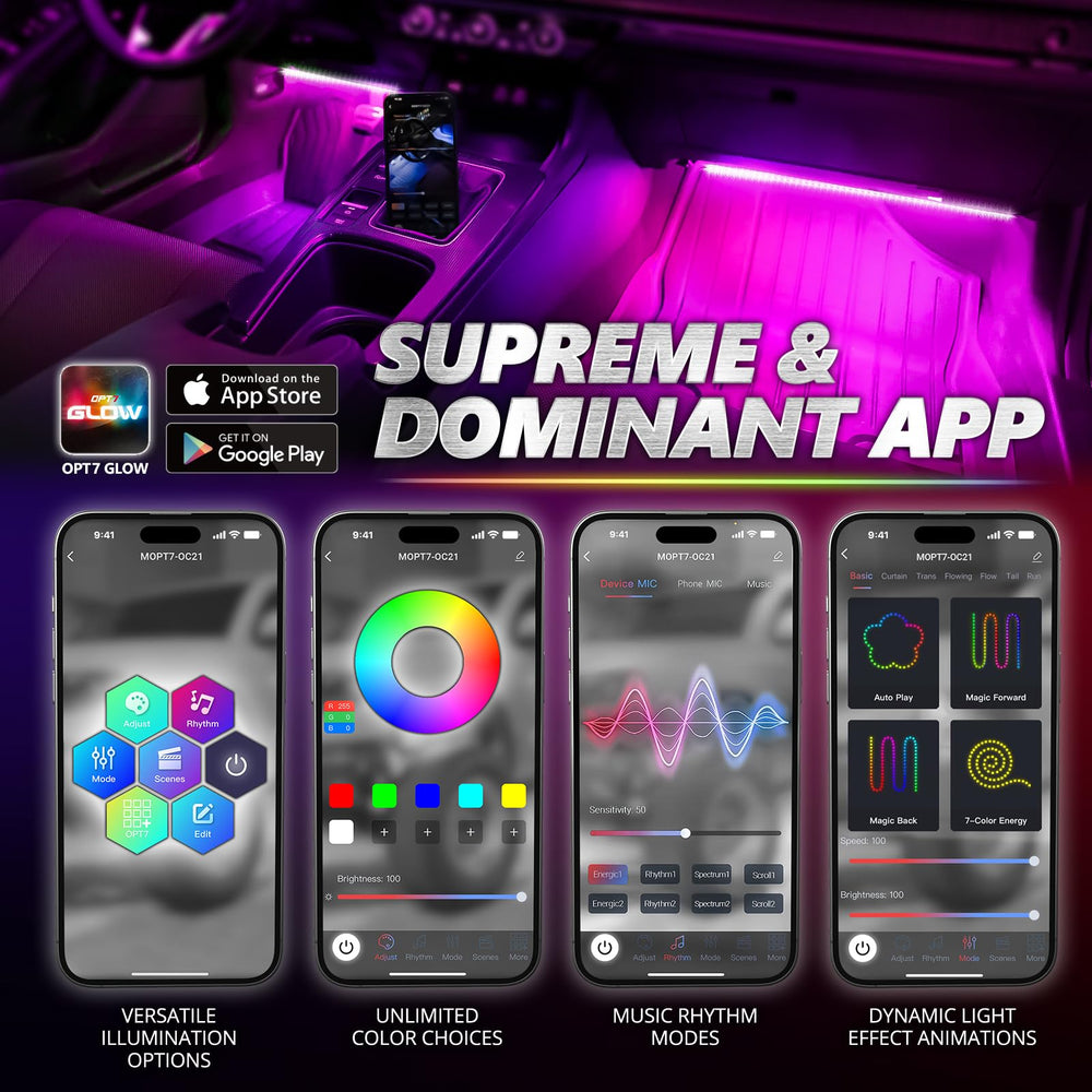 OPT7 footwell installation illuminating interior for ambiance