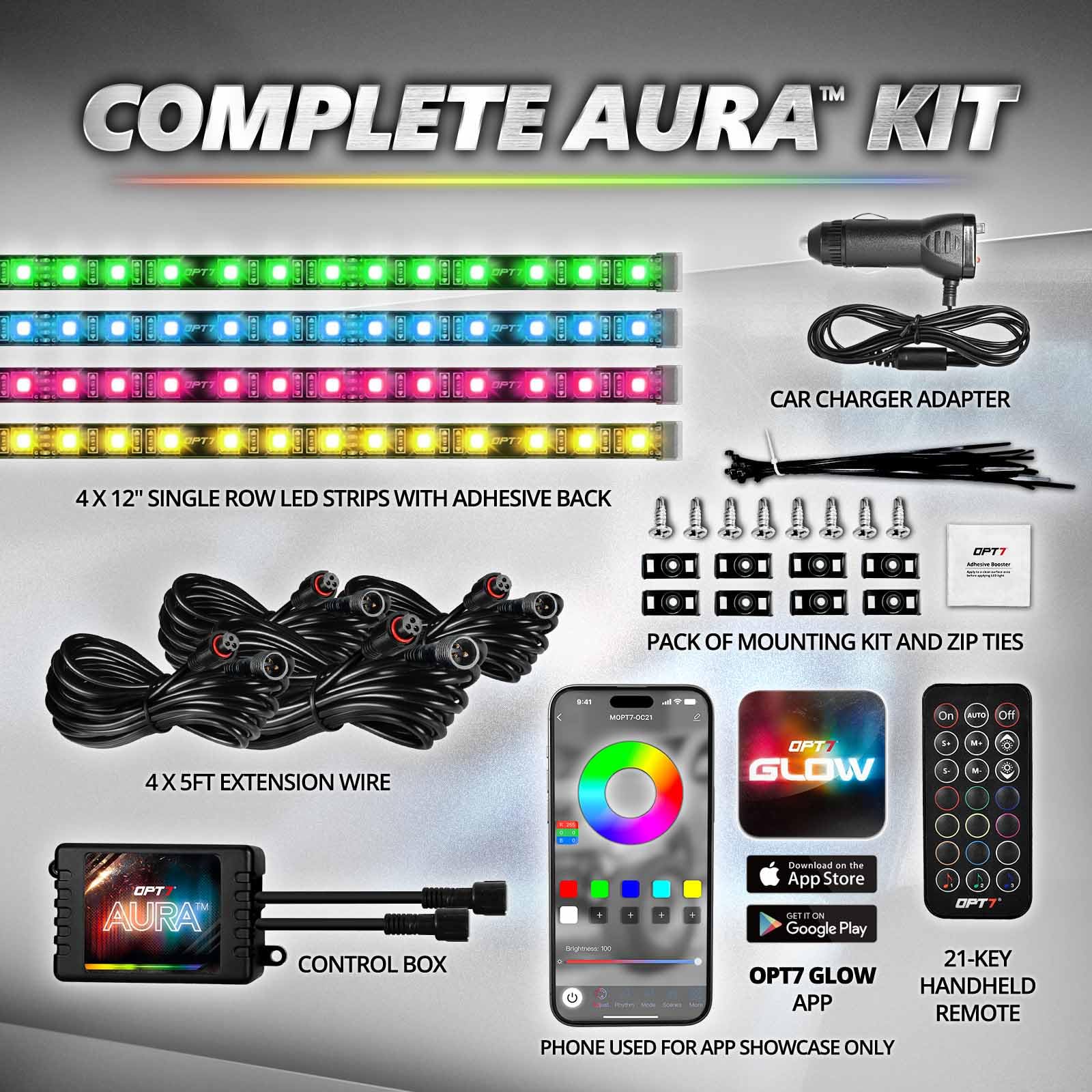 OPT7 LED strip next to ruler showing flexible length and scale